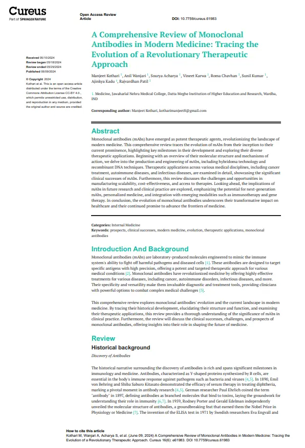 A Comprehensive Review of Monoclonal Antibodies in Modern Medicine: Tracing the Evolution of a Revolutionary Therapeutic Approach