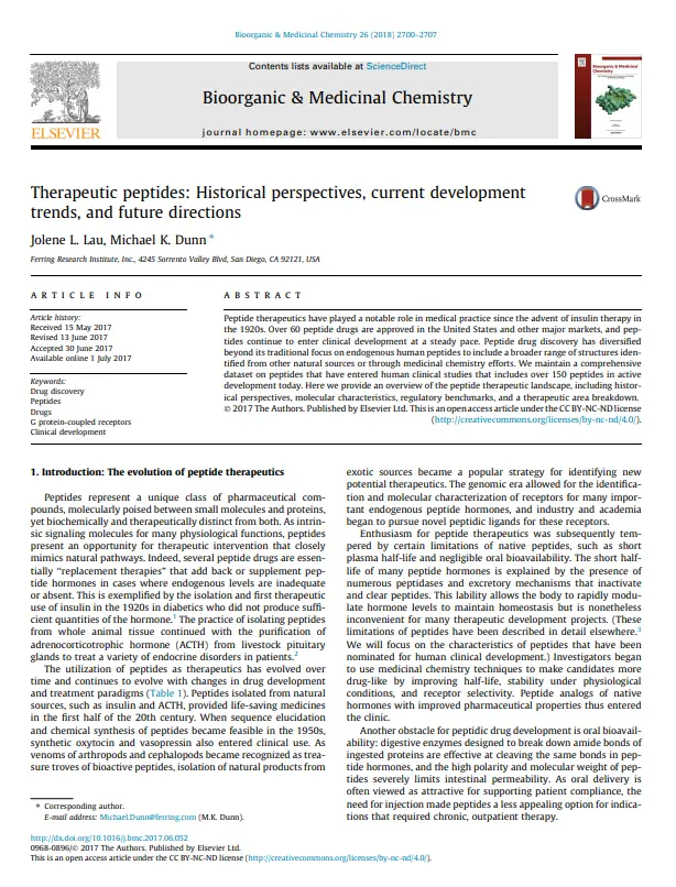 Therapeutic peptides: Historical perspectives, current development trends, and future directions